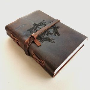 Celtic Dragonfly Leather Journal, Unlined Paper